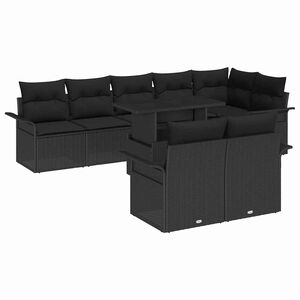 vidaXL Garden Sofa Set with Cushion 9 pcs Black Poly rattan