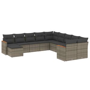 vidaXL 11 Piece Garden Sofa Set with Cushions Grey Poly Rattan
