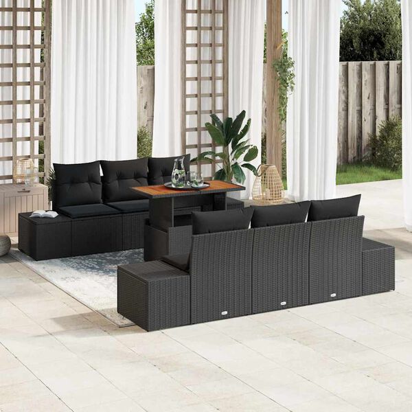 vidaXL Garden Sofa Set with Storage 7 pcs Black Poly rattan