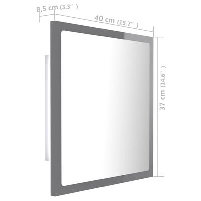 vidaXL LED Bathroom Mirror High Gloss Grey 40x8.5x37 cm Acrylic