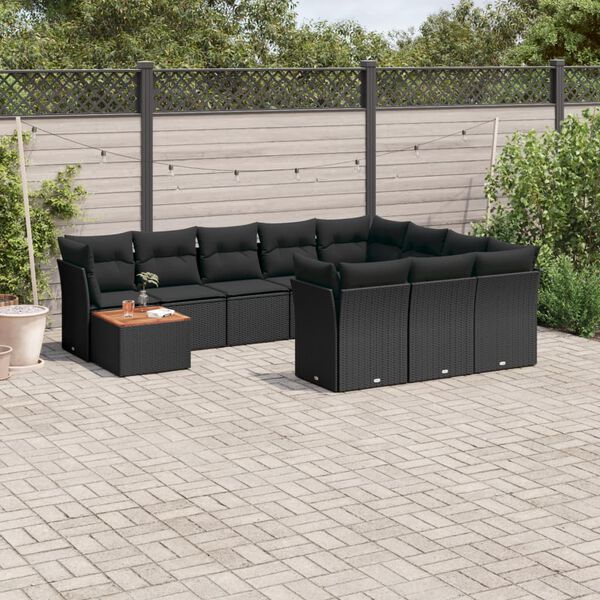vidaXL 11 Piece Garden Sofa Set with Cushions Black Poly Rattan