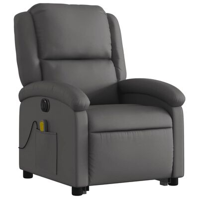 vidaXL Electric Stand up Massage Recliner Chair Grey Real Leather