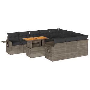 vidaXL 11 Piece Garden Sofa Set with Cushions Grey Poly Rattan