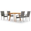 vidaXL Dining Set | Grey | Solid Acacia wood, PE rattan, Powder-coated steel