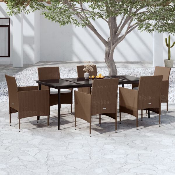 vidaXL 7 Piece Garden Dining Set with Cushions Brown and Black