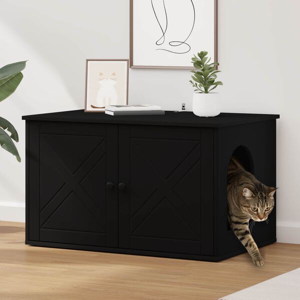 vidaXL Cat House Black 85 x 55 x 50 cm Engineered Wood