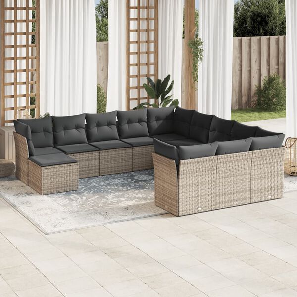vidaXL 12 Piece Garden Sofa Set with Cushions Grey Poly Rattan