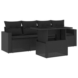 vidaXL 5 Piece Garden Sofa Set with Cushions Black Poly Rattan