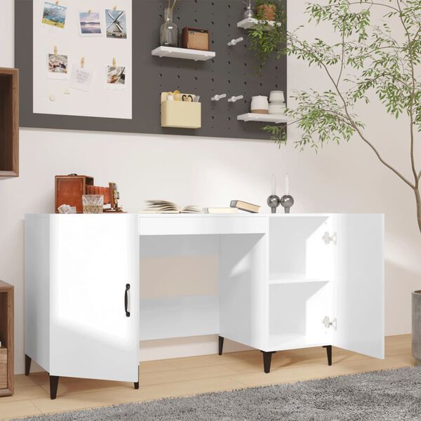 vidaXL Desk High Gloss White 140x50x75 cm Engineered Wood