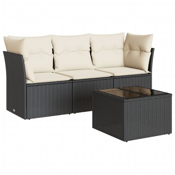 vidaXL 4 Piece Garden Sofa Set with Cushions Black Poly Rattan