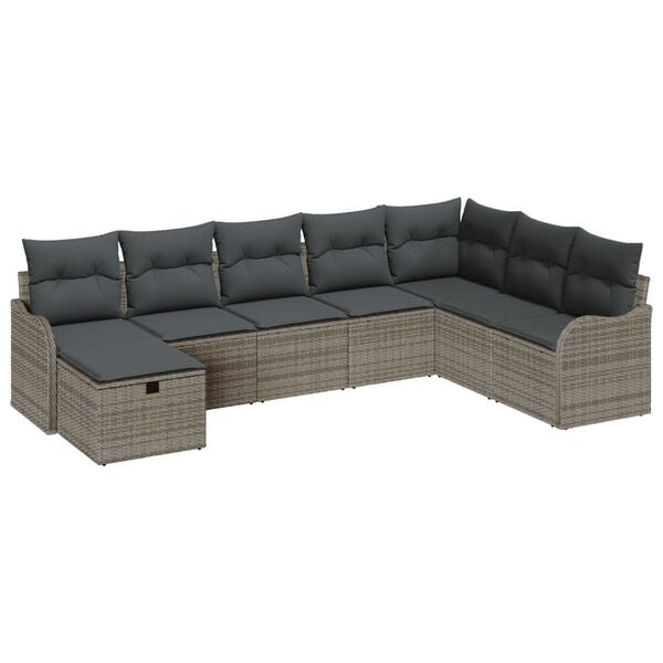vidaXL Sofa Set with Cushion with Storage 8 pcs Grey Poly Rattan