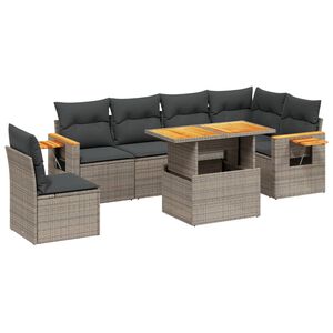 vidaXL 7 Piece Garden Sofa Set with Cushions Grey Poly Rattan