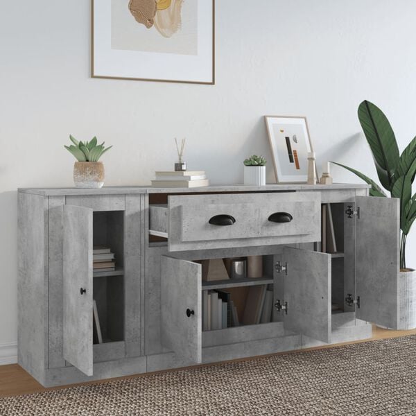 vidaXL Sideboards 3 pcs Concrete Grey Engineered Wood