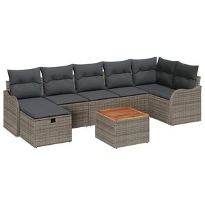 vidaXL Garden Sofa Set with Cushion 8 pcs Grey Poly Rattan
