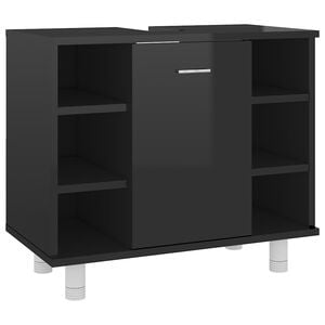 vidaXL Bathroom Cabinet | High gloss black | Engineered wood | 60 x 32 x 53.5 cm