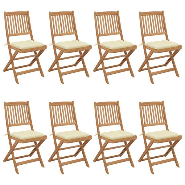 vidaXL Folding Garden Chairs 8 pcs with Cushions Solid Acacia Wood