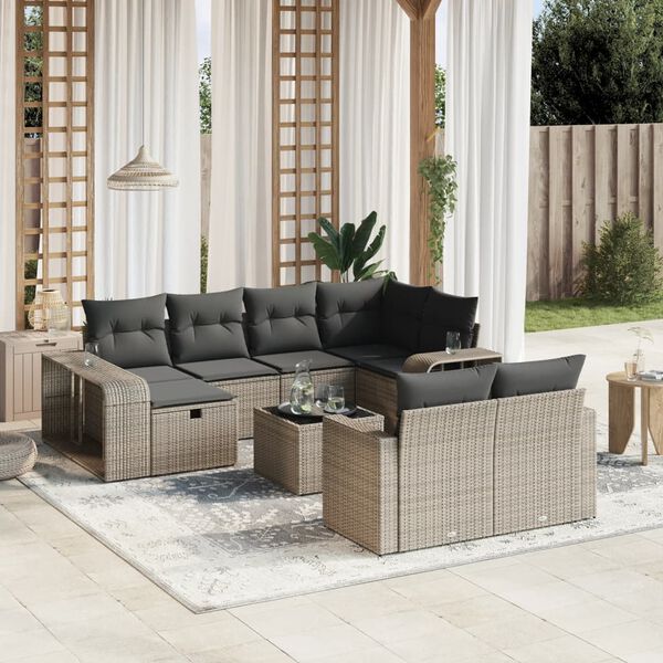 vidaXL 11 Piece Garden Sofa Set with Cushions Grey Poly Rattan