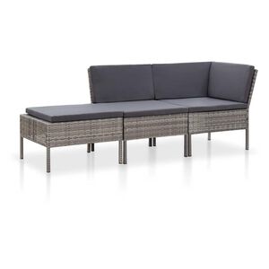 vidaXL 3 Piece Garden Lounge Set with Cushions Poly Rattan Grey