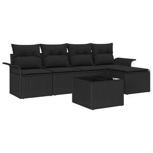 vidaXL Outdoor Sofa with Cushion 6 pcs Black Poly Rattan