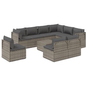 vidaXL 10 Piece Garden Lounge Set with Cushions Grey Poly Rattan