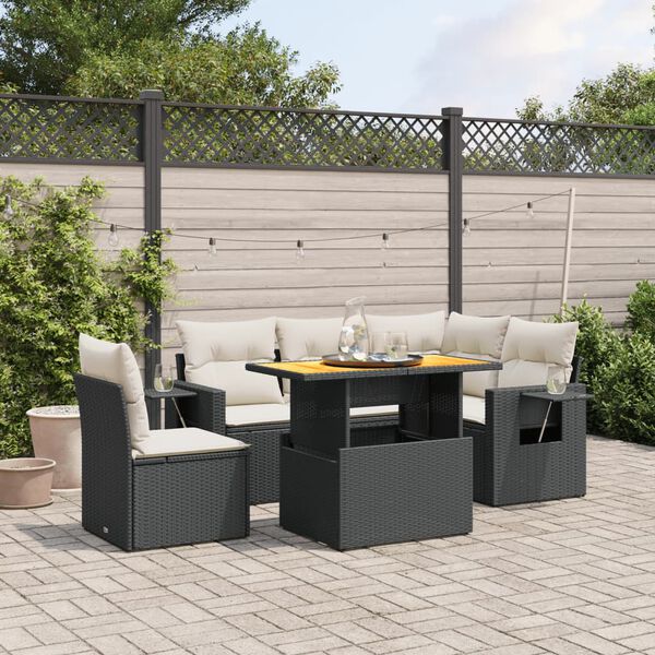 vidaXL 6 Piece Garden Sofa Set with Cushions Black Poly Rattan