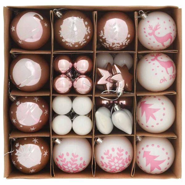 vidaXL Christmas Bauble Set 40 pcs White and Pink Plastic