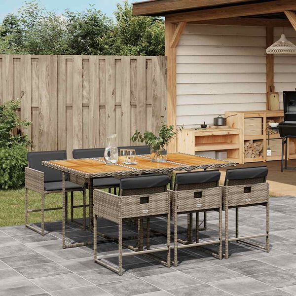 vidaXL 7 Piece Garden Dining Set with Cushions Grey Poly Rattan