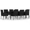 vidaXL 9 Piece Garden Dining Set with Cushions Black Poly Rattan