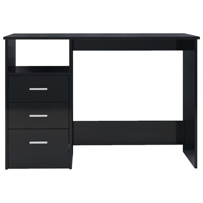vidaXL Desk with Drawers High Gloss Black 110x50x76 cm Engineered Wood