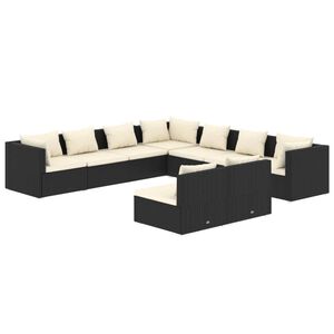 vidaXL 9 Piece Garden Lounge Set with Cushions Black Poly Rattan