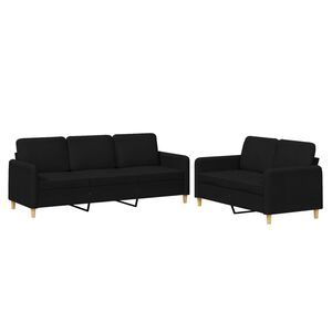 vidaXL 2 Piece Sofa Set with Cushions Black Fabric