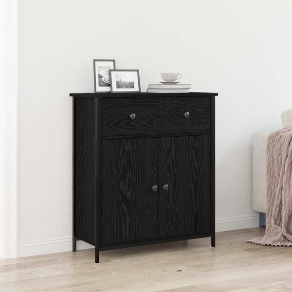 vidaXL Sideboard with Drawer Black Oak 70 x 30 x 80 cm Engineered Wood