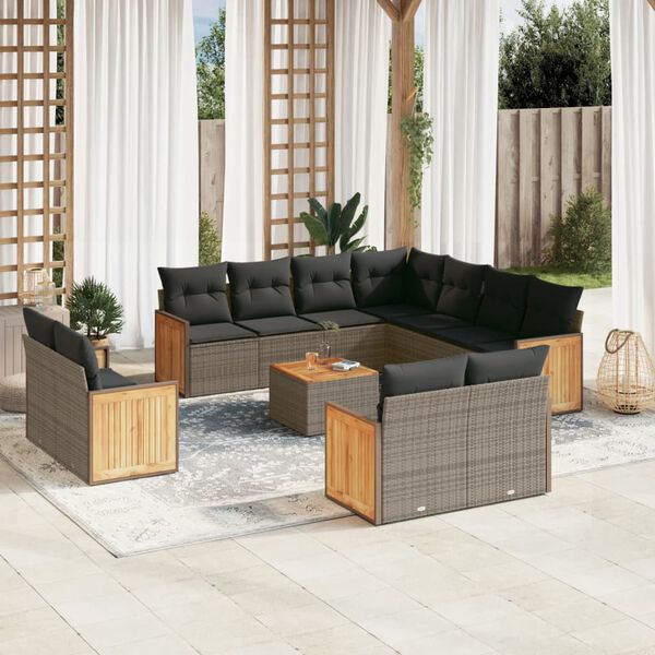 vidaXL 12 Piece Garden Sofa Set with Cushions Grey Poly Rattan