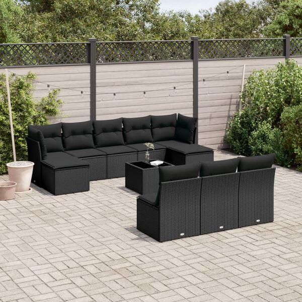 vidaXL 11 Piece Garden Sofa Set with Cushions Black Poly Rattan