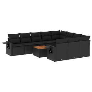 vidaXL 11 Piece Garden Sofa Set with Cushions Black Poly Rattan