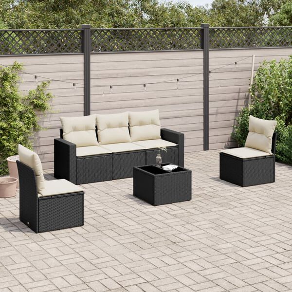 vidaXL 6 Piece Garden Sofa Set with Cushions Black Poly Rattan