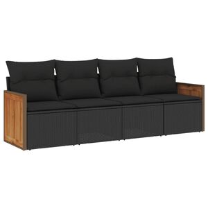vidaXL 4 Piece Garden Sofa Set with Cushions Black Poly Rattan