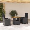 vidaXL 3 Piece Garden Dining Set with Cushions Black Poly Rattan