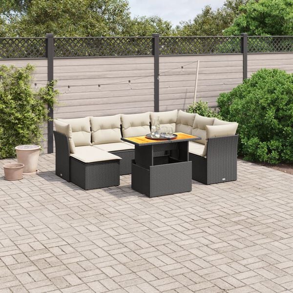 vidaXL 8 Piece Garden Sofa Set with Cushions Black Poly Rattan