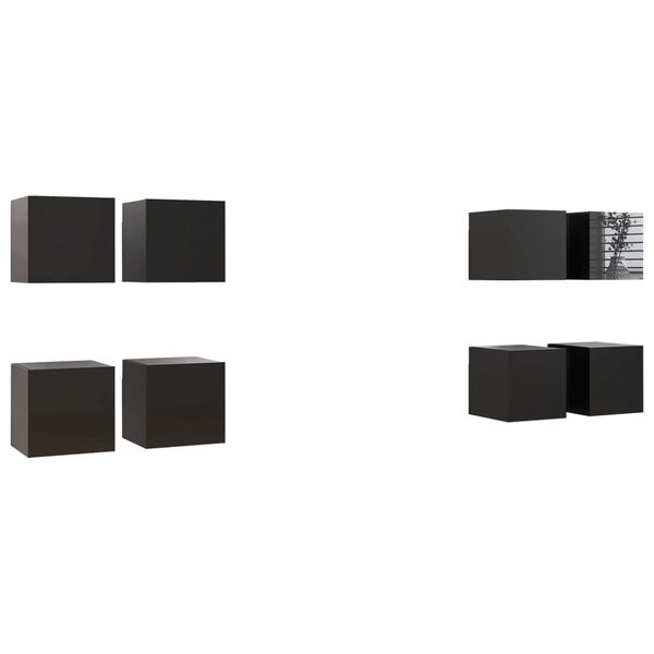 vidaXL Wall Mounted TV Cabinets 8 pcs High Gloss Black 30.5x30x30 cm