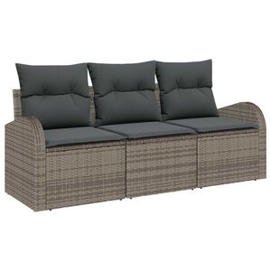 vidaXL Garden Sofa Set with Cushion 3 pcs Grey Poly rattan