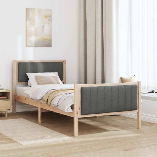 vidaXL Bed frame Brown and dark grey 90 x 190 cm Solid pine wood