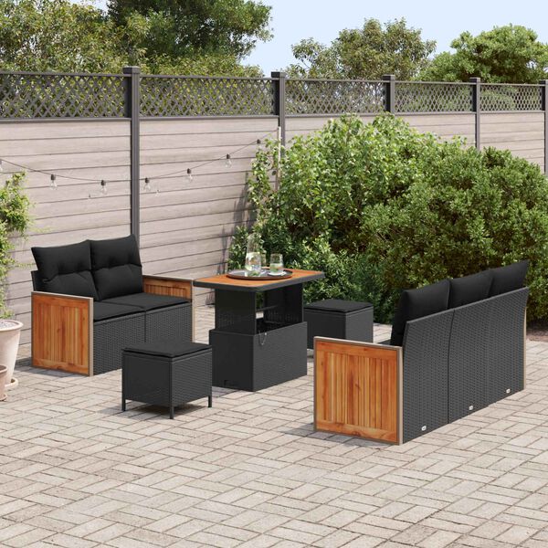 vidaXL Garden Sofa Set 8 pcs Black Poly Rattan and Powder-coated Steel