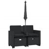 vidaXL Garden Sofa 2-Seater with Parasol and Stools Black Poly Rattan
