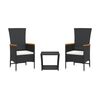 vidaXL 3 Piece Garden Dining Set with Cushions Black Poly Rattan