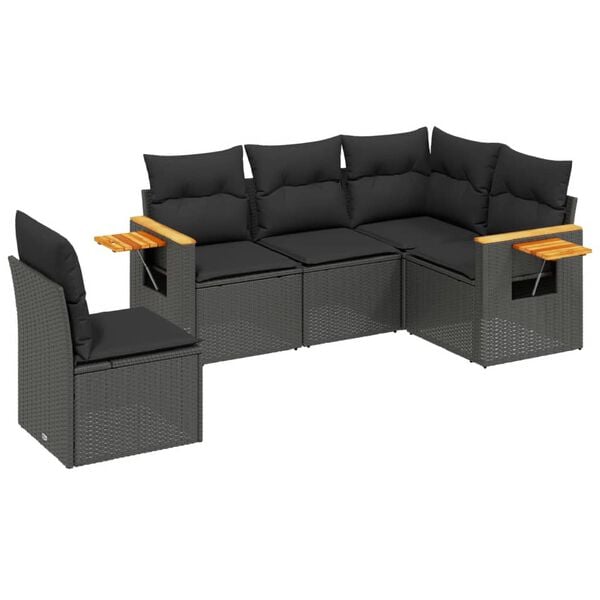 vidaXL 5 Piece Garden Sofa Set with Cushions Black Poly Rattan