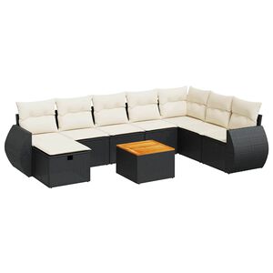 vidaXL 9 Piece Garden Sofa Set with Cushions Black Poly Rattan