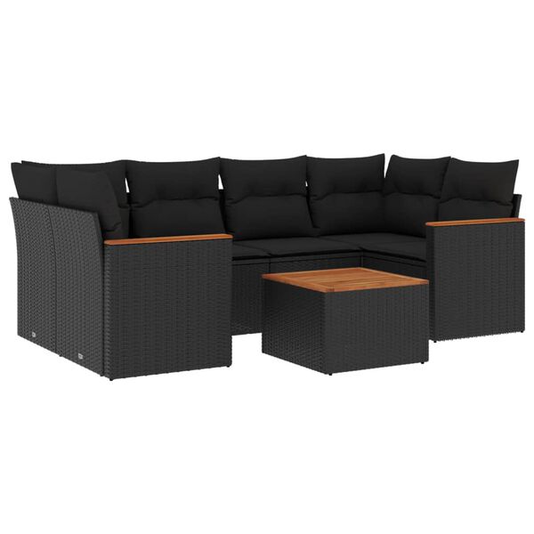 vidaXL 7 Piece Garden Sofa Set with Cushions Black Poly Rattan