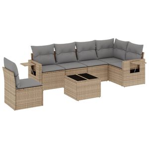 vidaXL 7 Piece Garden Sofa Set with Cushions Beige Poly Rattan