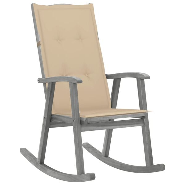 vidaXL Rocking Chair with Cushions Grey Solid Acacia Wood
